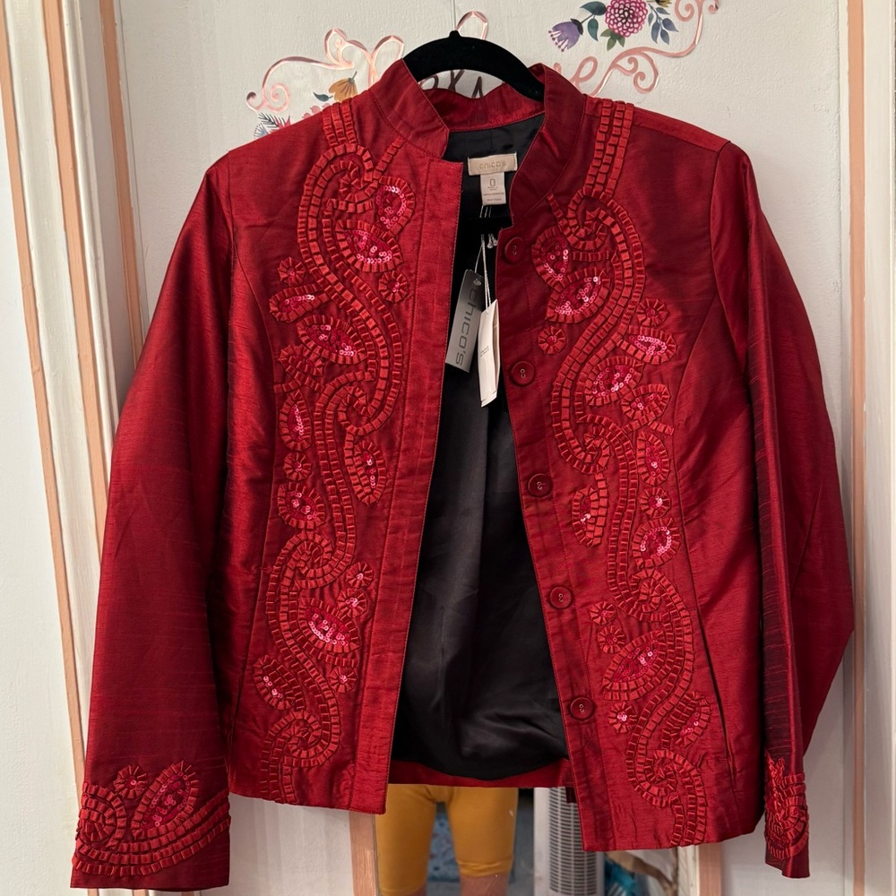 Chico's Red Embroidered Women's Blazer